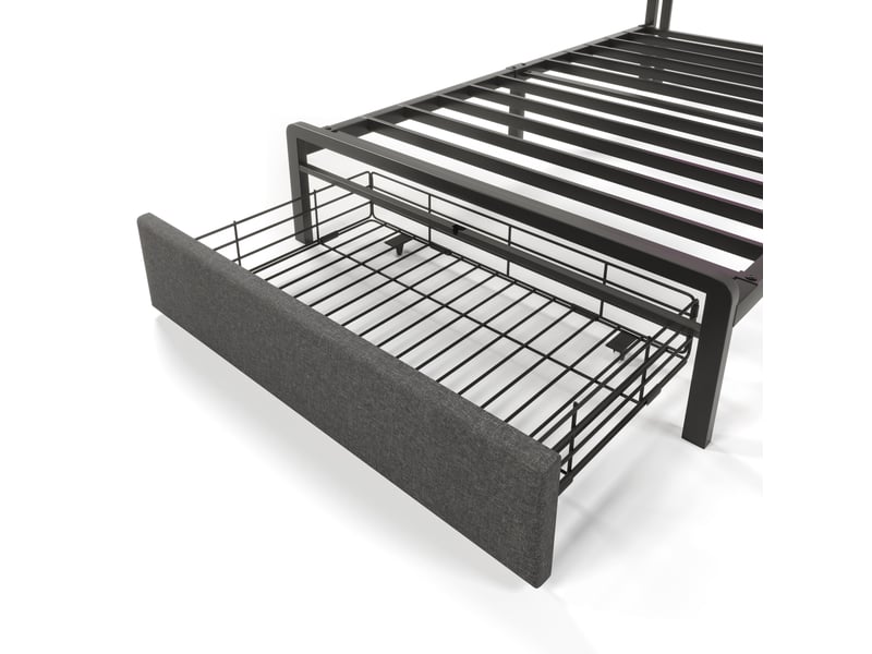  Lit coffre 90x200 avec tête de lit rangement, led télécommande, usb type-c, tiroirs roulettes et sommier métal gris lin  - Conforama W