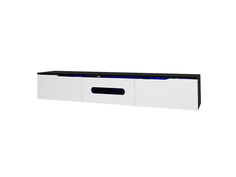 Meuble tv 180cm, design contemporain avec rangement et éclairage led mural meuble tv avec rangement - Conforama A