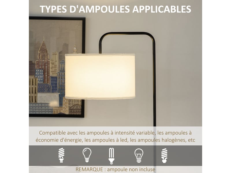  Lampadaire sur pied salon en métal noir moderne avec abat-jour câble de 180 cm noir 64 x 38 x 163,5 cm  - Conforama R