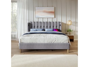 Lit 2 places 160x200 cm <strong>REDOM</strong>  <strong></strong> coloris gris