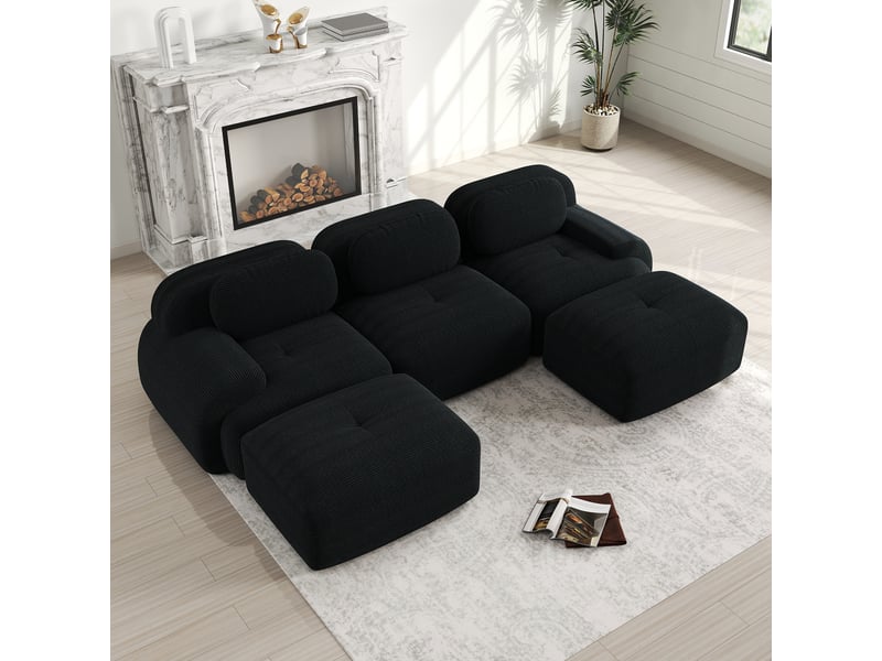  Canapé modulaire u en velours côtelé,32d élastique,base anti-dérapant,repose-pieds amovibles,accueil d'animaux - salonbureau,noir 298x178x75cm - Conforama B