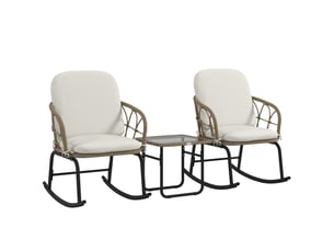 Salon de jardin,3 pièces avec 2 fauteuils à bascule et table,rotin pe,jaune