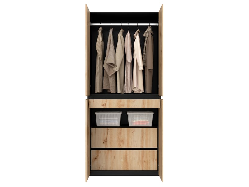  Armoire tcqpz 4 portes 90 x 50 x 200 cm avec penderie, tiroir à bijoux et rangements en mdf et panneaux de particules  - Conforama A