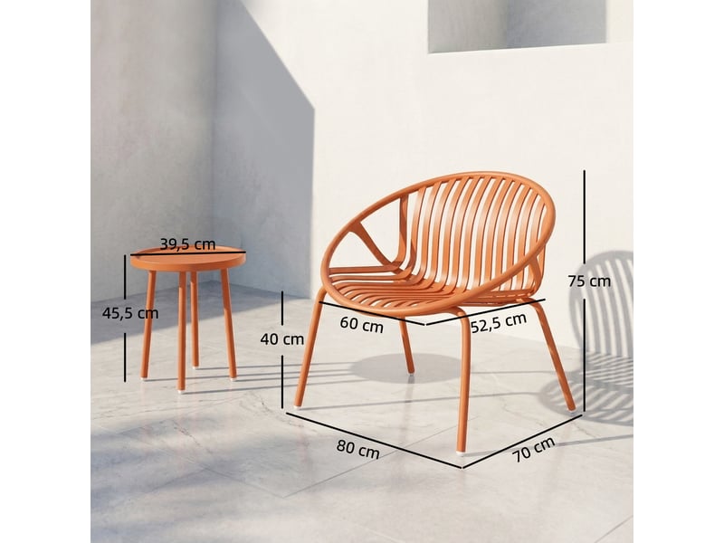  Salon de jardin bistrot 3 pièces 2 chaises empilables et table métal rouge brique  - Conforama C
