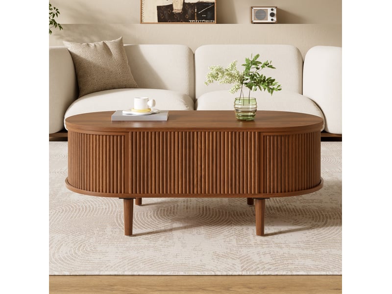  Table basse ovale relevable avec rangement compartimenté – mdf – noyer – 100 x 48 cm  - Conforama C