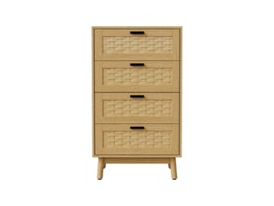 Commode 4 tiroirs effet rotin pvc - 55x40x95cm - meuble de rangement en chêne - pieds bois - naturel