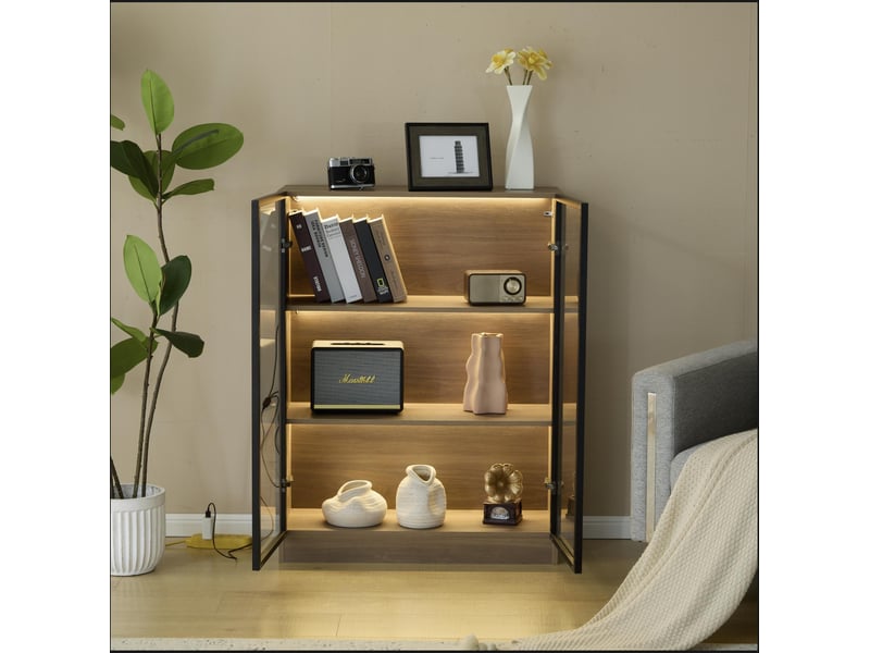  Vitrine en verre - 32x80x106 cm - vitrine de rangement multifonctionnelle avec éclairage led - naturel  - Conforama D