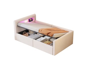 Lit avec rangement 90x200 cm MEUBLIV   coloris beige
