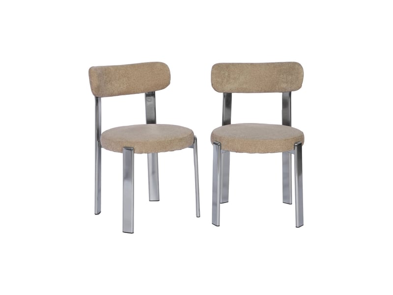 Lot de 2 chaises vintage acier chromé et tissu texturé taupe - gloria  - Conforama A