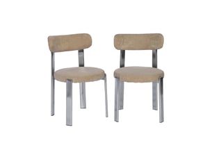 Lot de 2 chaises vintage acier chromé et tissu texturé taupe - gloria