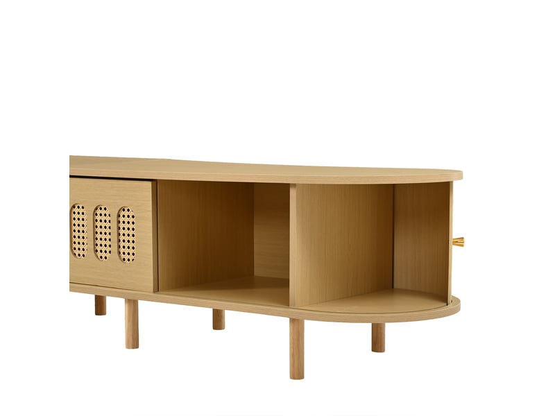  Meuble tv 180x40x40 cm avec porte abattante, mdf, coloris bois clair  - Conforama R