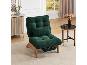 Fauteuil de salon 127x73x90cm – pas d'accoudoirs - avec repose-pieds rétractable, dossier inclinable et coussin lombaire – velours côtelé - vert