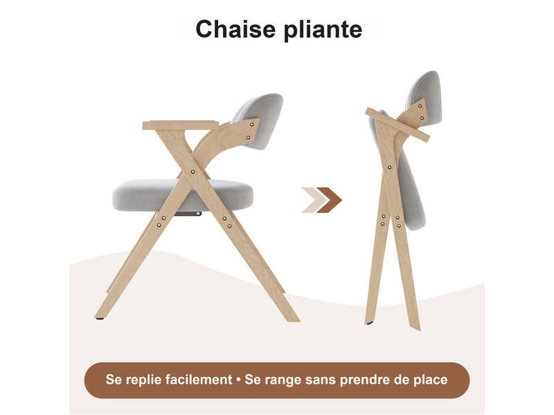  Lot de 6 chaises pliantes de salle à manger en bois massif et lin gris, avec accoudoirs, style moderne  - Conforama E
