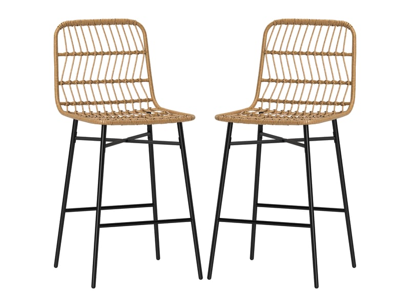  Lot de 2 tabourets de bar hauts avec dossier et assise en rotin, marron, pour cuisine, salle à manger ou bar.  - Conforama B