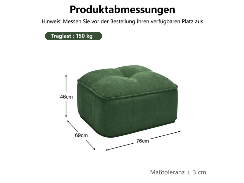 Pouf repose-pieds 76x69x46 cm en polyester vert - Conforama C
