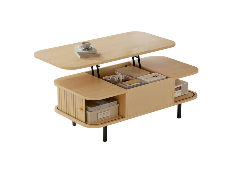  Table basse relevable avec rangement, table salon en mdf coloris naturel, 101x51x52.5 cm  - Conforama A