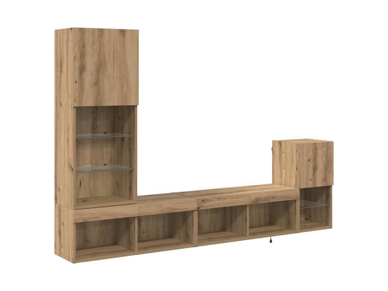  Lot de 4 meuble tv mural, meuble tv suspendu chêne artisanal bois d'ingénierie shl76681  - Conforama A