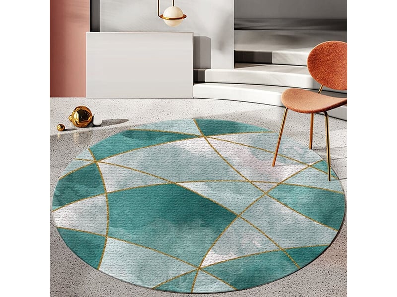  Tapis rond lavable en machine, style géométrique simple intérieur anti slip chambre à coucher salon tapis d'entrée absorbant (vert dégradé,120cm) PA308037JJZJ - Conforama E