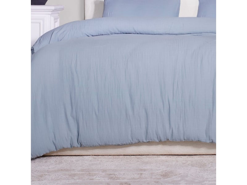  Parure housse de couette 260x240cm + 2 taies 100% gaze de coton lavée bleu givré - valma VALMA - Conforama B
