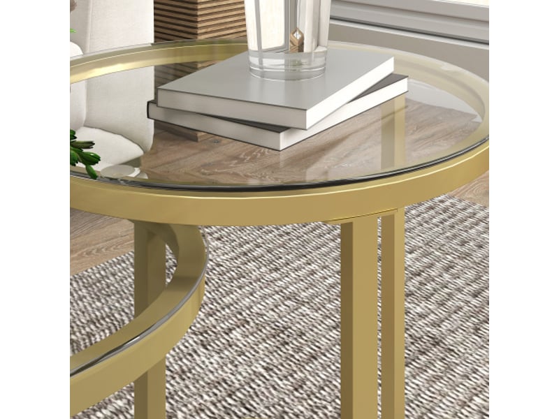 Table basse ronde, ensemble de 2, empilables, cadre acier doré – salon et chambre - Conforama E