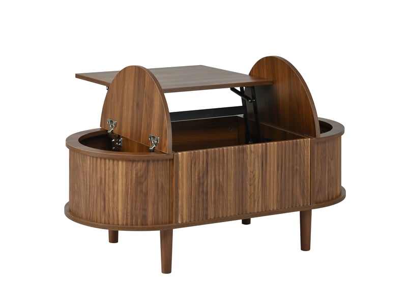 Table basse ovale réglable avec rangement, style vintage, table basse de salon, table de rangement multifonctionnelle, pieds en bois massif, meuble moderne multifonctionnel. - Conforama D