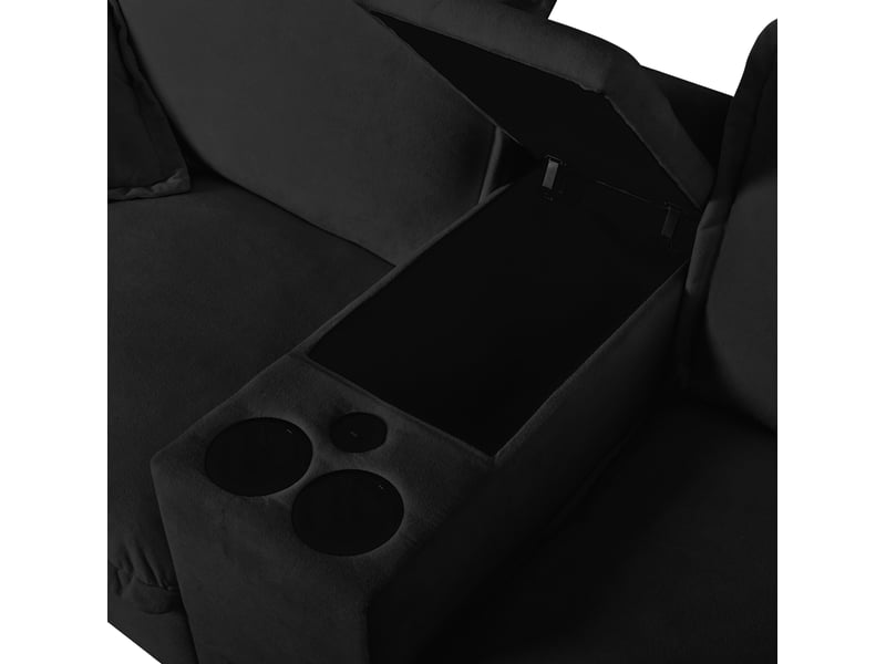  Canapé modulable 2 places 224x82x90 cm, usb, espaces de rangement, porte-gobelets, coussins, chenille, noir  - Conforama D