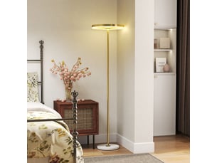 Lampadaire moderne doré avec éclairage à intensité variable (3 niveaux) et interrupteur au pied