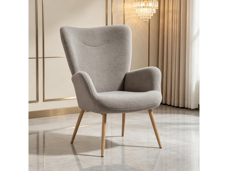  Fauteuil lounge 71x74x97.5cm – individuel design avec dossier haut ergonomique et pieds effet bois – polyester - gris  - Conforama D
