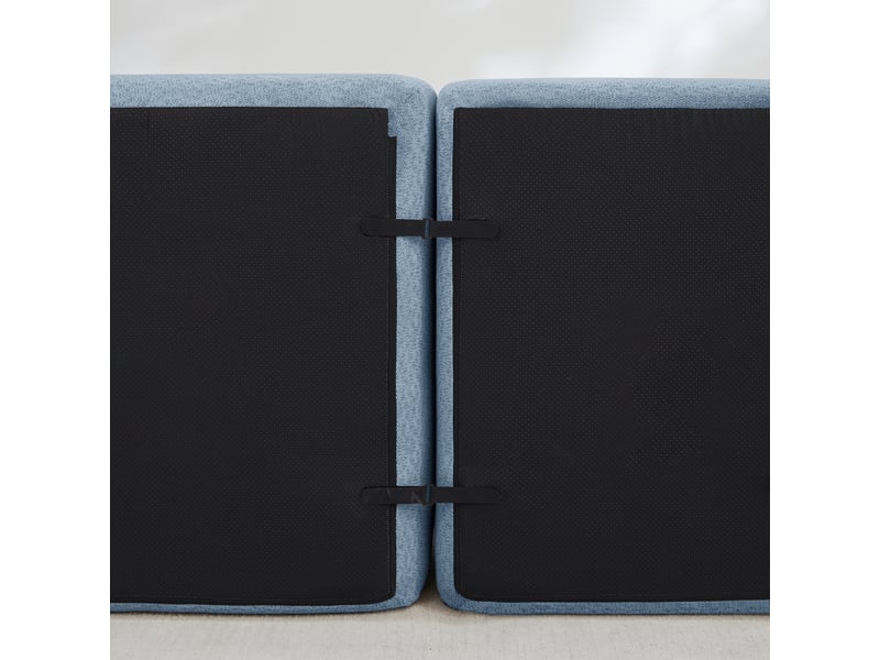  Canapé modulaire 2 places 210x165x79 cm, granuleux, mousse 32d, 2 poufs, tissu, bleu  - Conforama D