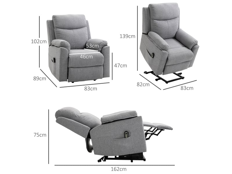 Fauteuil releveur électrique gris, 1 moteur, dossier inclinable à 160°, avec repose-pieds pour salon  - Conforama C