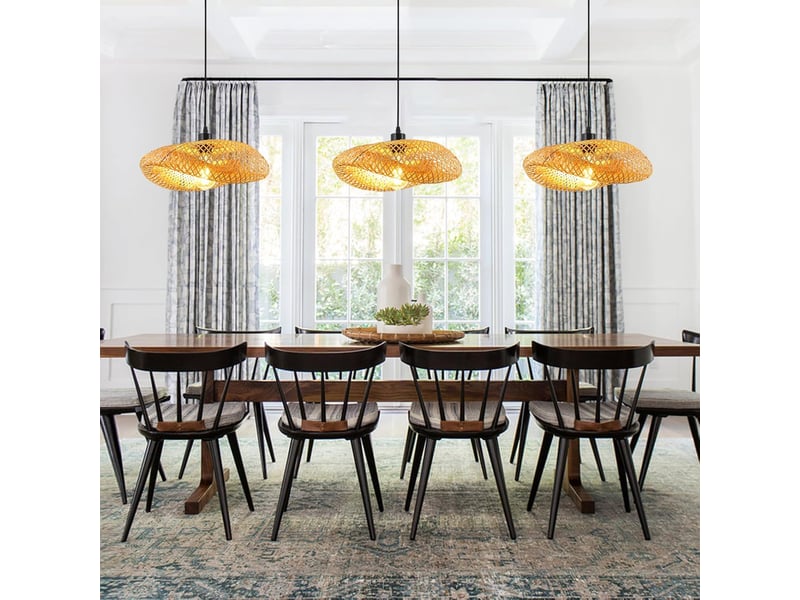 Suspension rotin 40cm tissage plafonnier e27 créativité éclairage de plafond pour salle à manger salon restaurant - Conforama D