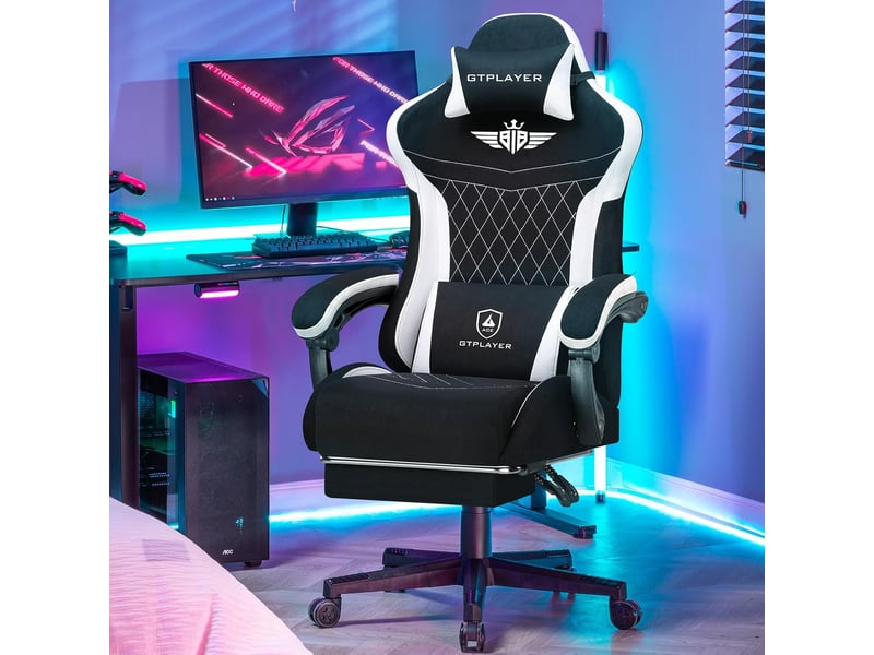 Gtplayer chaise de jeu ergonomique avec soutien lombaire et dossier large 150kg - tissu noir GT832-BLK - Conforama E
