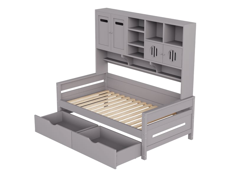  Lit banquette 90 × 200 cm 2 tiroirs en pin massif - gris C-CRAFTLINK - Conforama D