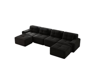 Canapé d'angle, canapé modulable, sans montage, avec méridienne, en velours, forme u, 4 places, noir, style cloud, sans cadre, base antidérapante