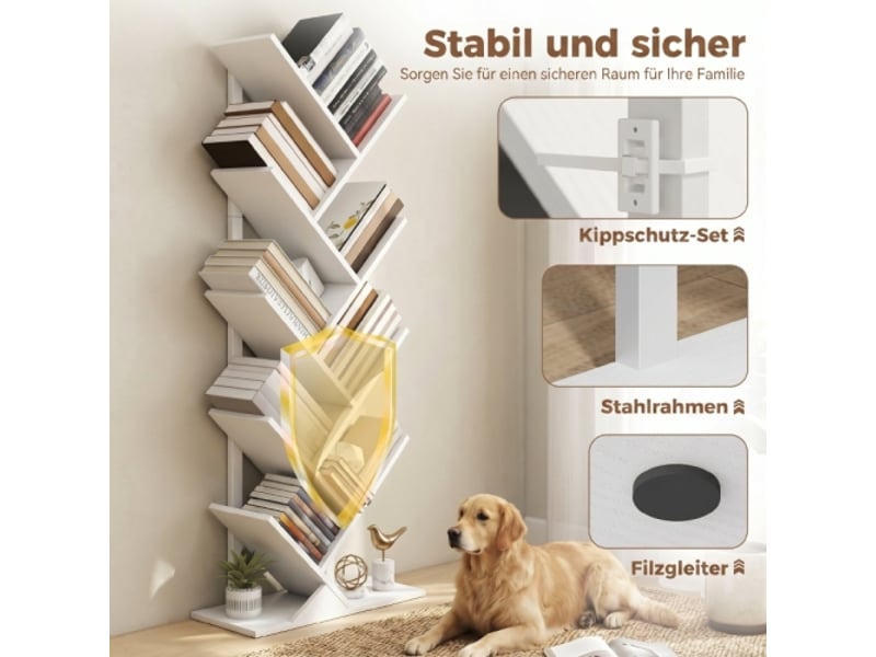 Bibliothèque arbre 9 niveaux, cadre en acier, rangement cddvd, blanc, style industriel - Conforama E