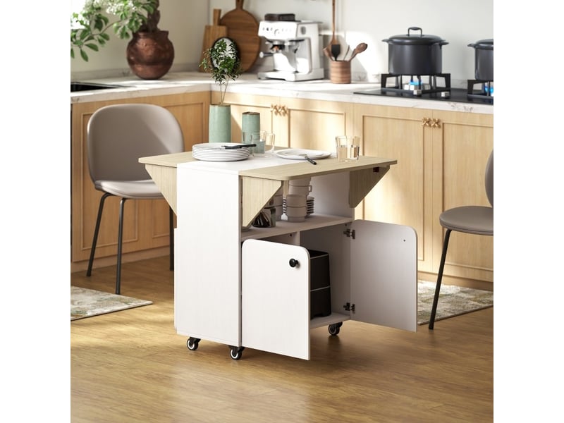  Table pliante roulante 70 x 83 x 75 cm blanche en bois, rangement et mobilité pour cuisine et salle à manger  - Conforama B