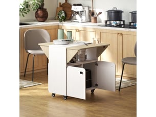 Table pliante roulante 70 x 83 x 75 cm blanche en bois, rangement et mobilité pour cuisine et salle à manger