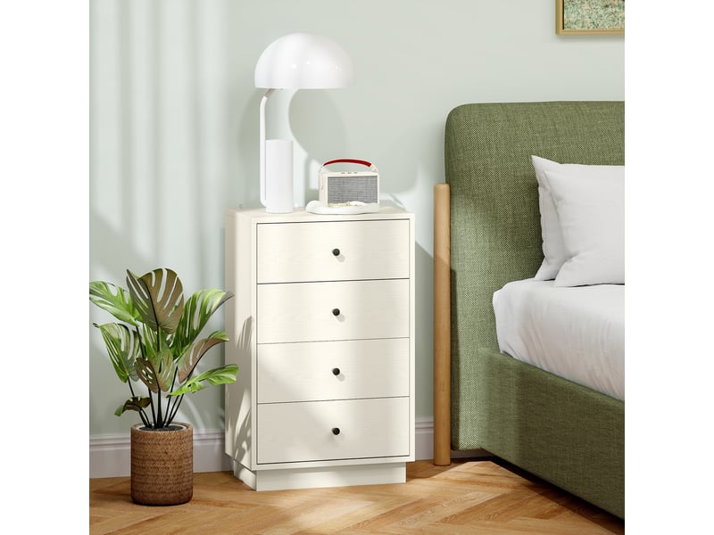  Commode moderne à 4 tiroirs, meuble de rangement pour chambre, salon ou couloir, 47 x 29 x 75 cm, couleur crème  - Conforama D