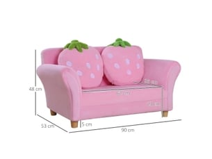 Canapé pour enfants - rose - 90x53x48 cm - 8.6 kg - design fraise - tissu respirant - bois robuste - construction légère