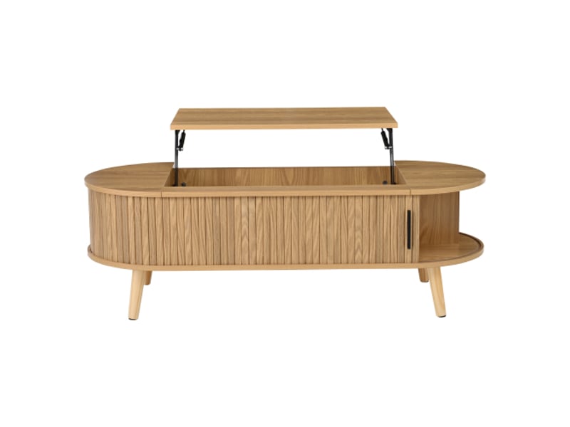 Table basse relevable 120x50 cm – rangement caché, 5 étagères, bois naturel, couleur bois d'origine, hauteur 53,5 cm - Conforama D