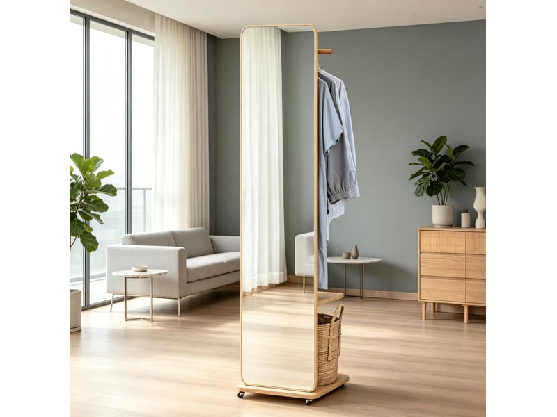  Miroir sur pied 40x44,5x170 cm avec porte-vêtements mdf bois aspect bois clair  - Conforama B
