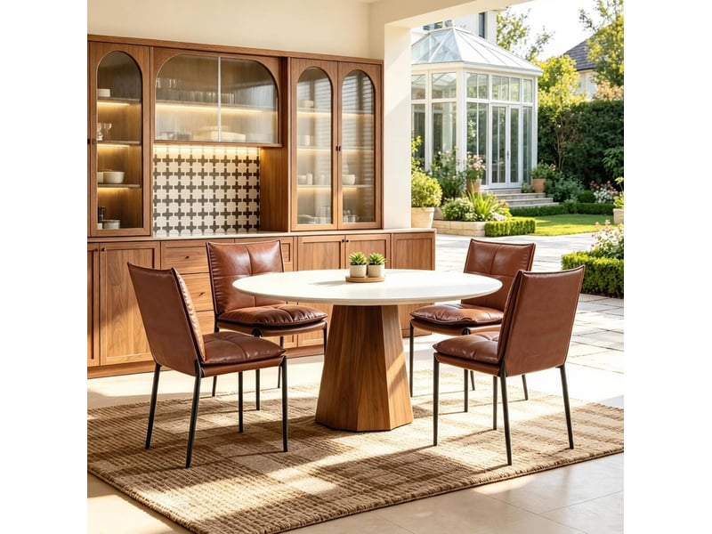  Lot de 4 chaises de salle à manger marron et noir en cuir régénéré, dossier rembourré et pieds métal  - Conforama B