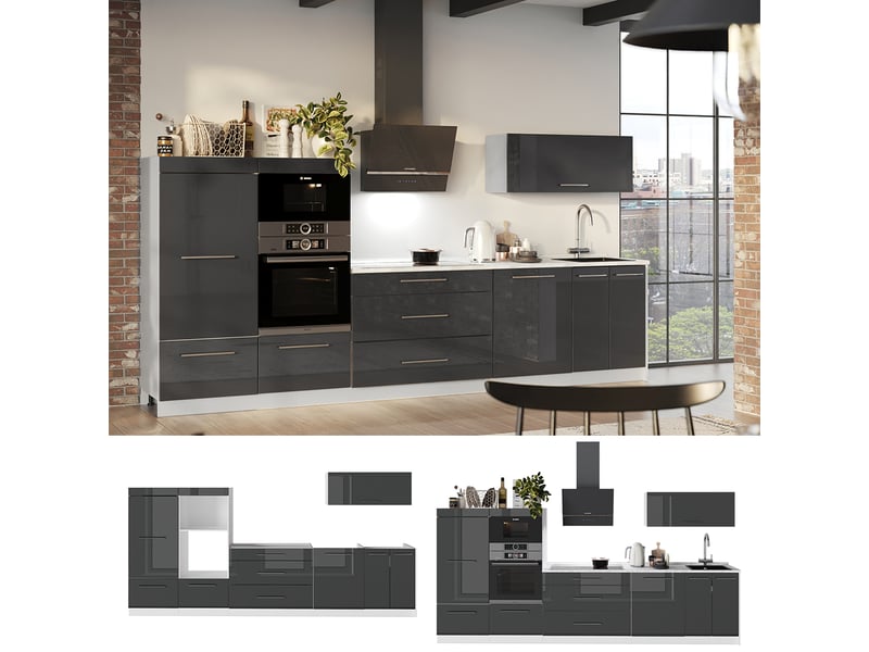 Vicco cuisine, anthracite haute brillanceblanc, 340cm sans pt - Conforama D