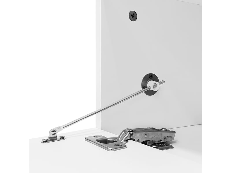  Meuble tv 180 cm avec étagères en verre, portes et effet bois, finition blanc brillant, aggloméré, meuble de salon  - Conforama R