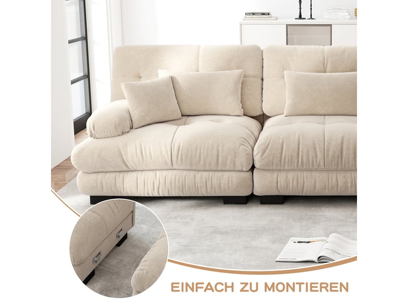  Canapé d'angle modulable 4 places en tissu marron clair avec ottomans mobiles, confort enveloppant au salon  - Conforama E