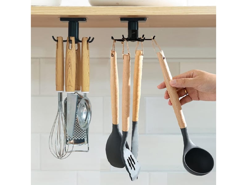  Lot de 2 crochets rotatifs à 360 ° pour ustensiles de cuisine avec 6 sans perçage pour ustensiles de cuisine (noir  - Conforama A