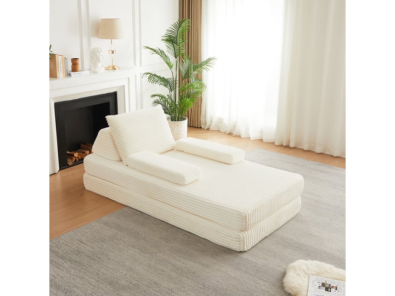 Canapé modulaire convertible, accoudoirs amovibles - dossiers triangulaires, velours côtelé beige - Conforama C