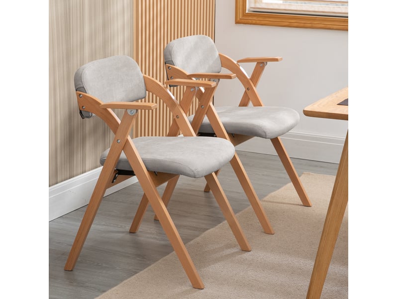  Lot de 2 chaises de salle à manger pliantes avec accoudoirs 52.5x60x79 cm bois gris  - Conforama D