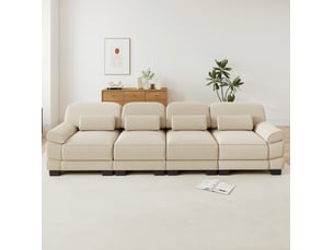 Canapé droit compressé fixe OKWISH  4 places Velours côtelé beige
