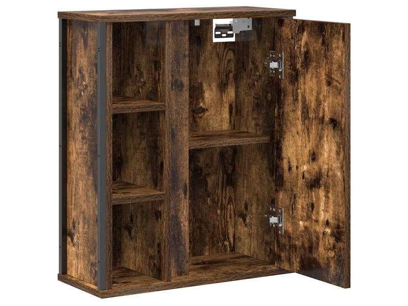 Armoire murale de bain, meuble de rangement miroir chêne fumé 50x21x60 cm - Conforama E